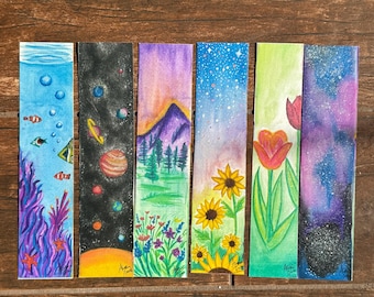 Aquarell Natur Lesezeichen: Wunderliche Landschaftskunst, Geschenk für Buchliebhaber