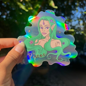 Holographic Pisces Sticker – Shimmering Zodiac Design with Fish, Stars & Dreamy, Mystical Vibes / Celestial Astrology / Zodiac Sticker