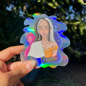 Holographic Gemini Sticker: Zodiac Girl with Angel & Devil - Weatherproof