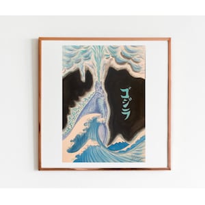 The Great Wave of Godzilla Digital Print, Godzilla Art, Movie Poster, Hokusai, Printable Art, Art Print, Instant Download, Digital Print