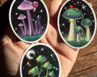 Holographic Star Mushroom Stickers: Whimsical Fungi Stickers