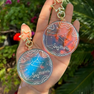 Celestial Astrology Keychain with Holographic Glitter & Star Clasp - Perfect Zodiac Gift / Sparkling Constellation Keychain for Zodiac Signs