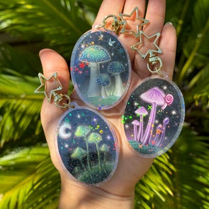 Double-Sided Holographic Star Mushroom Keychain | Whimsical Mushroom Keychain | Fungi Keychain | Fungus Keychain | MushroomCore | Fairycore