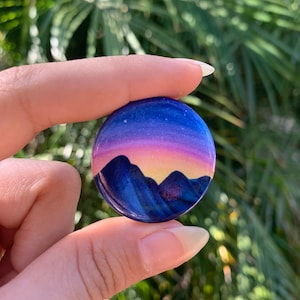 Moody Mountains Pin Button / Mountain Adventure Pin / Wilderness Explorer Pin / Earth Lover Pin / Travel Pin / Nature Lover Pin / Cosmic Pin