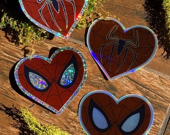 Holographic Glitter Spider Hero Heart Sticker / Super Hero Sticker