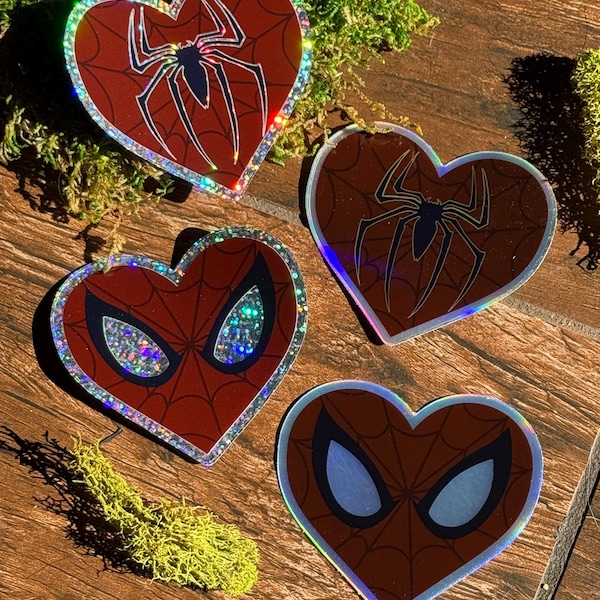 Holographic Glitter Spider Hero Heart Sticker / Super Hero Sticker