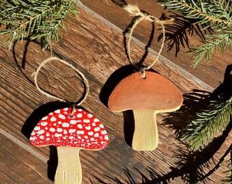 Handmade Mushroom Ornaments — Toadstool Ornament | Christmas tree ornaments | Air Dry Clay Ornament | Whimsical Woodland Nature Ornament