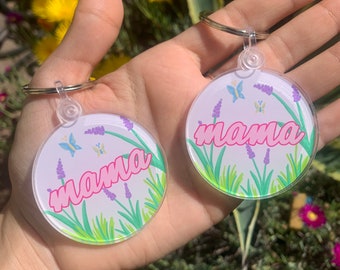 Floral Mama Keychain / Mother&#39;s Day Gift / Mom Gift / Grandma Gift / Gifts for Her / Pregnancy Gift / Gifts For Mom / Flower Mom Keychain