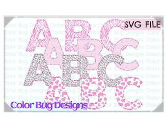 Pink Animal Alphabet font set SVG art file watercolor printable file filled alphabet design set of four full alphabets