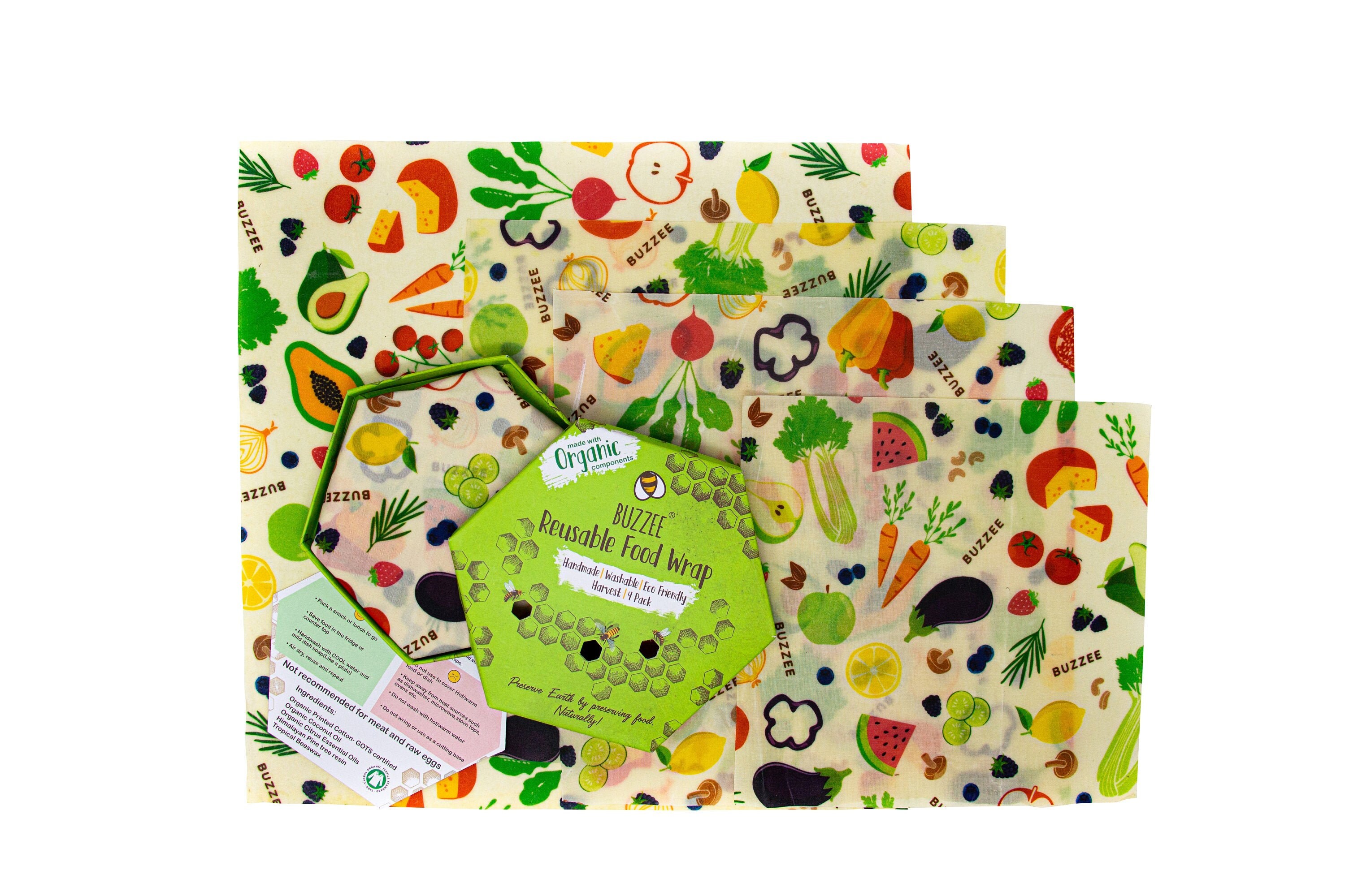 BUZZEE Organic Beeswax Wraps Eco Friendly Reusable Food Wraps