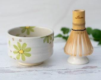 Handcrafted Ceramic Matcha Set - Japanese Matcha Bowl, Bamboo Matcha Whisk and Whisk Holder - Handcrafted Matcha Cup, Chasen