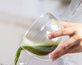 Double Sided Glass Matcha Bowl with Spout - Spouted Matcha Bowl - Clear Chawan, Christmas Gift
