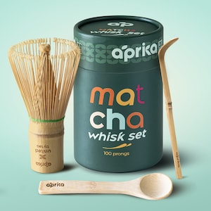 Matcha Bamboo Whisk Set, Traditional Handmade Starter Kit Included Whisk(Chasen) with 100 Prongs, Scoop (Chashaku), Spoon – Premium Gift Box