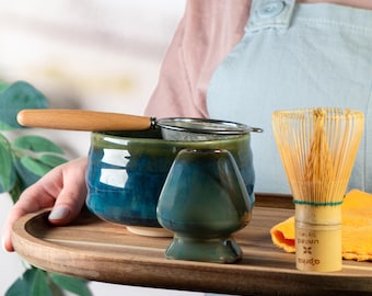Matcha Starter Set – Handmade Ceramic Bowl with Whisk & Holder