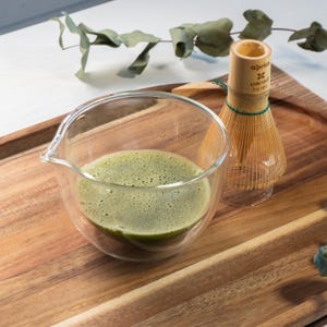 Glass Matcha Set - Matcha Bowl, Bamboo Matcha Whisk, Whisk Holder - Handcrafted Matcha Cup, 100 Prongs Chasen, Christmas Gift