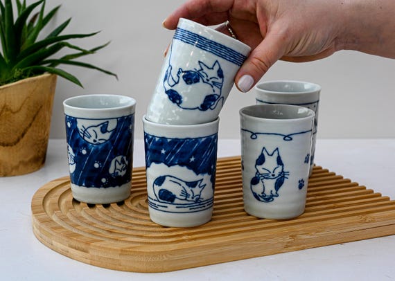 美濃焼猫茶碗：日本製陶器製5個セット - Etsy 日本