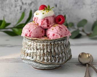 Ice Cream Bowl — Handmade in Japan — White Black Crystal Glaze