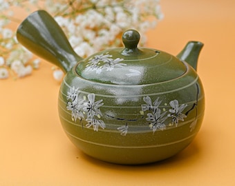 Tetera japonesa Kyusu hecha a mano: Malla Sawayaka floral verde, 355 ml (12 onzas líquidas)