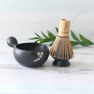 Ceramic Matcha Set - Japanese Matcha Bowl, Bamboo Matcha Whisk, Whisk Holder - Handcrafted Matcha Cup, 100 Prongs Chasen, Christmas Gift