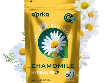 Chá de Camomila 100% Puro - Somente Flores, sem Caules, Sachês de Chá de Camomila Sem Cafeína, 60 unidades, Chá Calmante de Camomila - 60 sachês