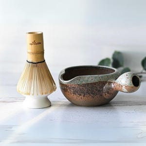 Ceramic Matcha Set - Japanese Matcha Bowl, Bamboo Matcha Whisk, Whisk Holder - Handcrafted Matcha Cup, 100 Prongs Chasen, Christmas Gift