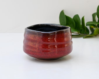 Handcrafted Red Ombre Ceramic Matcha Bowl: Tea Ceremony Set