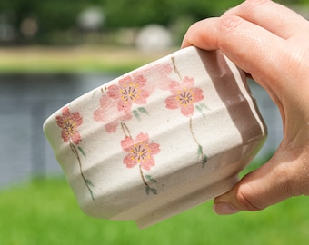 Handcrafted Ceramic Matcha Tea Bowl from Japan - Matcha Bowl - Matcha Cup with Shidare-Sakura Weeping Cherry Pattern, Mother's Day Gift