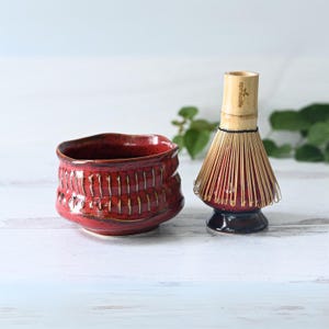 Ceramic Matcha Set: Japanese Matcha Bowl, Bamboo Matcha Whisk & Whisk Holder. Handcrafted Matcha Cup, 100 Prongs Chasen, Christmas Gift