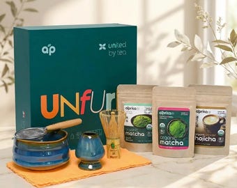 Blue Matcha Gift Set, Matcha Starter Kit with Bowl, Whisk, Sifter, Holder and Japanese Tea Options