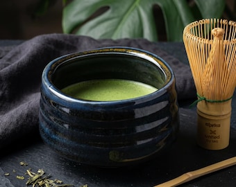 Deep Blue Ceramic Matcha Bowl 17 oz with Rolled Rim, Matcha Chawan for Whisking and Drinking, Tea Ceremony Bowl, 6 Colors available