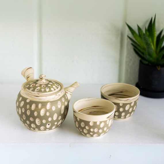ハイボール❁⃘です❣️【着物と帯 時流】Z3s◆新品 こっぽり ぽっくり Japanese Green Tea Set: Handcrafted Japanese Kyusu Teapot