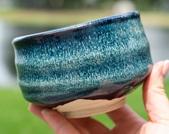 Handcrafted Ceramic Matcha Tea Bowl from Japan - Dark Authentic Matcha Bowl, Matcha Bowl with Navy Sea Cucumber Glaze, Mother's Day Gift