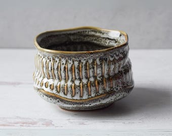Handcrafted Ceramic Matcha Tea Bowl from Japan - Authentic White Matcha Bowl - Matcha Tea Cup Glazed with Black Crystal, Mother&#39;s Day Gift