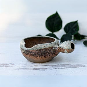 Handmade Ceramic Brown Matcha Bowl with Spout and Handle- Spouted Matcha Bowl - Japanese Chawan, Christmas Gift