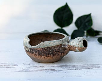 Handmade Ceramic Brown Matcha Bowl with Spout and Handle- Spouted Matcha Bowl - Japanese Chawan, Christmas Gift