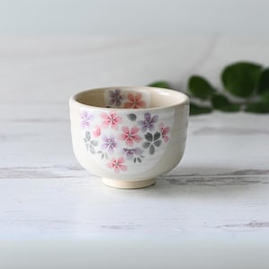 Handcrafted Ceramic Matcha Tea Bowl from Japan - Matcha Cup - Beige Matcha Bowl with Manyou-Sakura Pattern - Christmas Gift