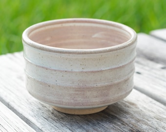 Handcrafted Ceramic Matcha Tea Bowl from Japan - Authentic Matcha Cup, Beige Matcha Bowl with Horizontal Brush Mark Slips, Mother's Day Gift