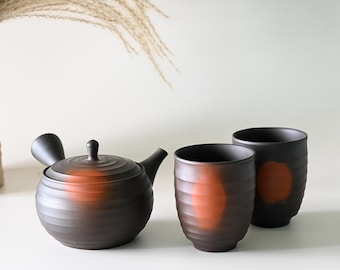 Tokoname Clay Teapot Set: Japanese Kyusu & Yunomi Teacups