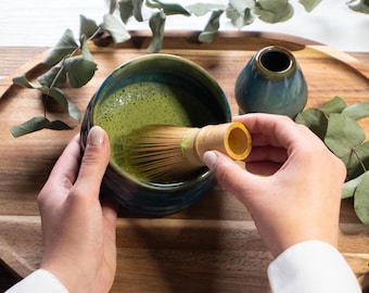 Matcha Starter Set – Handmade Ceramic Bowl with Whisk & Holder