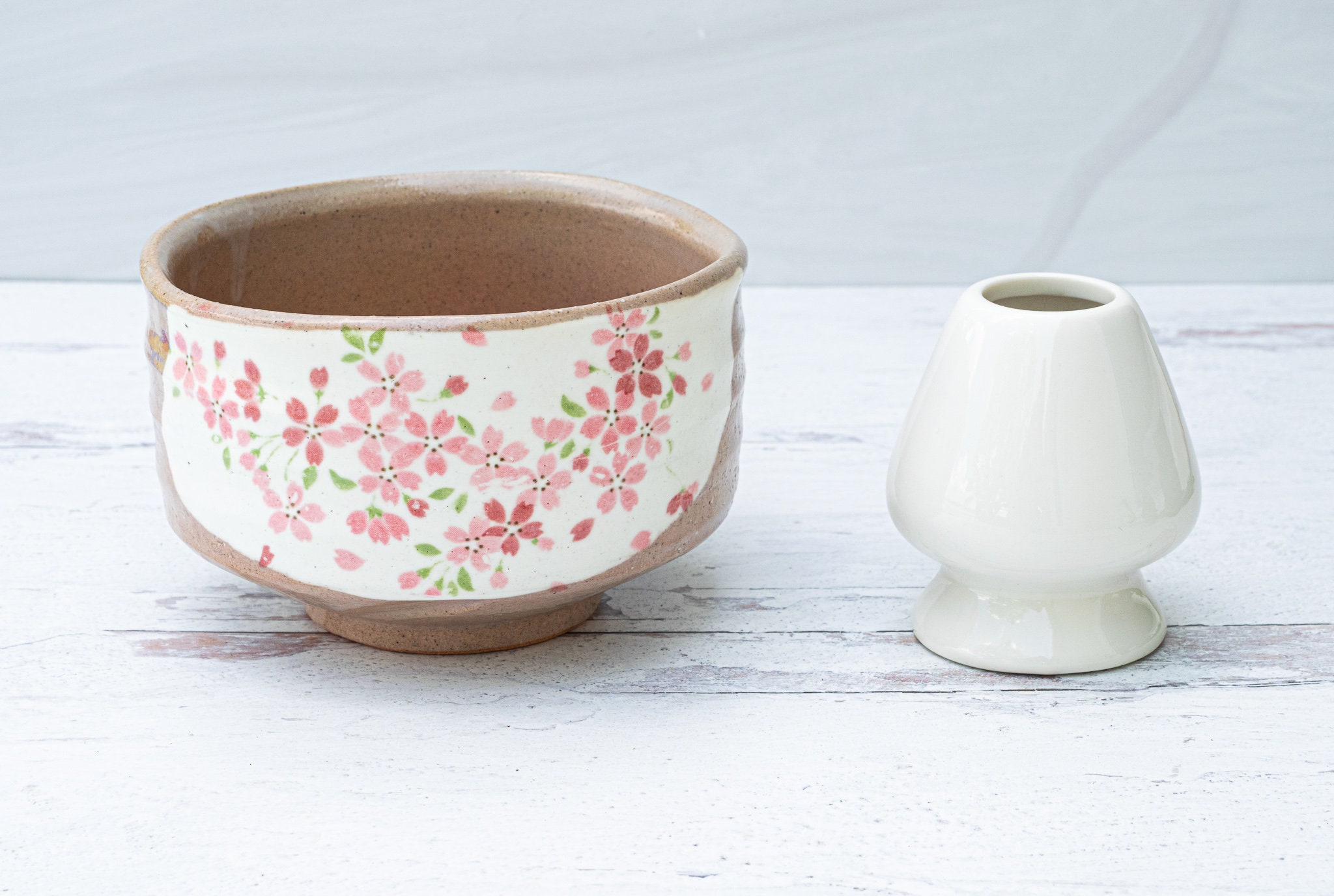 Ceramic Matcha Set With Flowers Japanese Matcha Bowl Bamboo Etsy