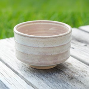 Handcrafted Ceramic Matcha Tea Bowl from Japan - Authentic Matcha Cup, Beige Matcha Bowl with Horizontal Brush Mark Slips, Christmas Gift