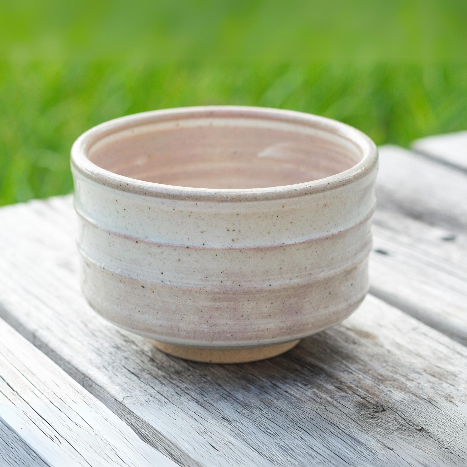 Handcrafted Ceramic Matcha Tea Bowl from Japan - Authentic Matcha Cup, Beige Matcha Bowl with Horizontal Brush Mark Slips, Christmas Gift