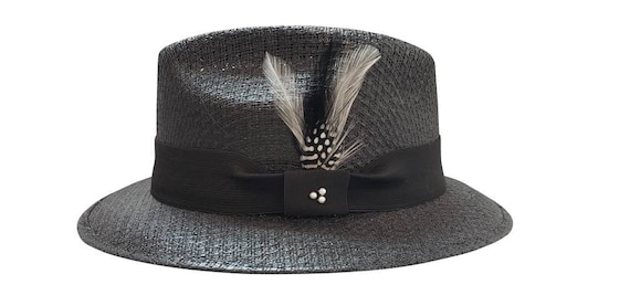 Black with Red Feather Pachuco Lowrider Fedora Style Brim Hat