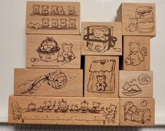 Adorable Bear Wooden Stamps - Notte Studio DIY Craft Decor