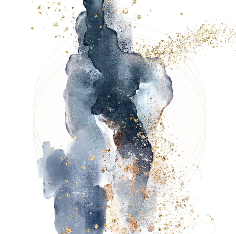 Blue and Gold Abstract Art Printable Instant Download Wall Etsy