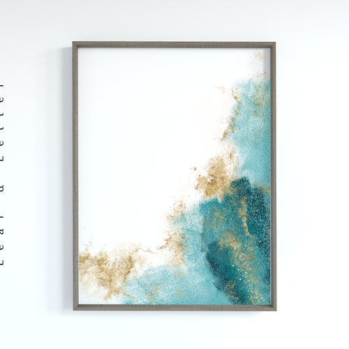 Teal Gold Downloadable Print Teal Abstract Wall Art Teal Etsy