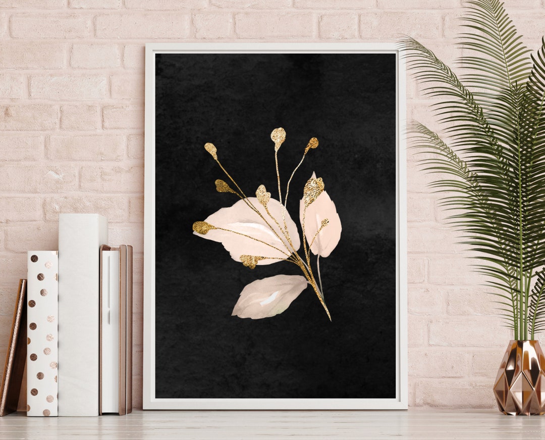 Watercolour Flower Print Pink and Gold Flower Wall Art Etsy