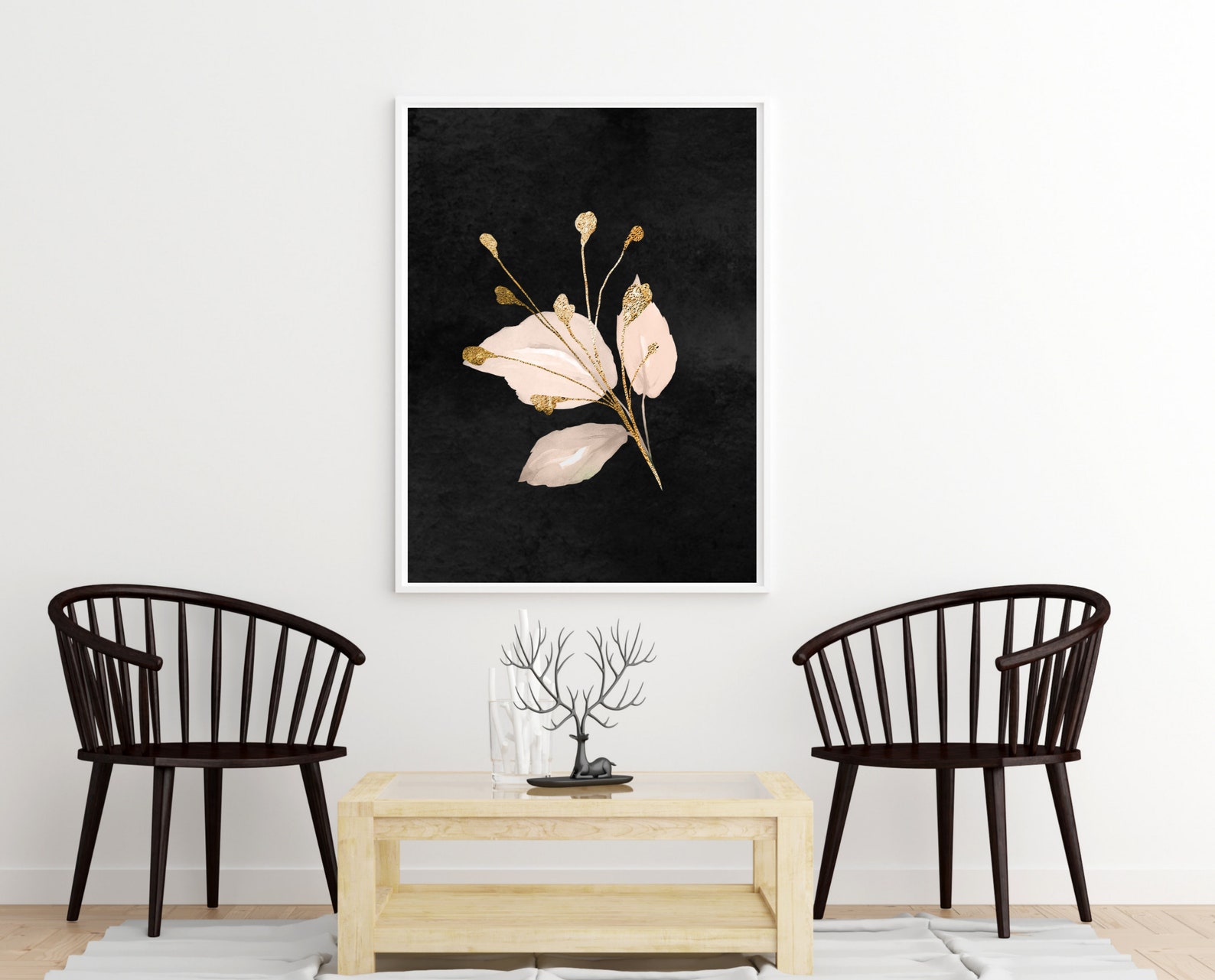 Watercolour Flower Print Pink and Gold Flower Wall Art Etsy