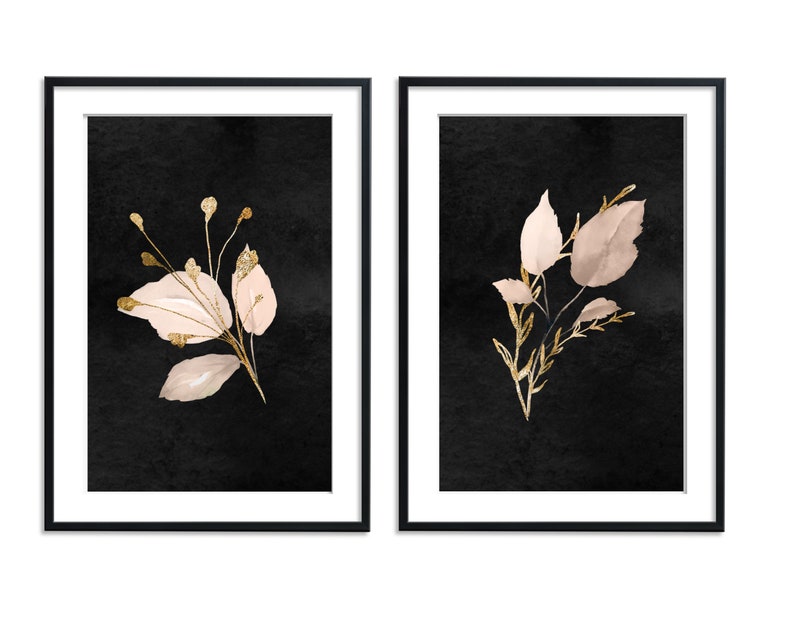Watercolour Flower Print Pink and Gold Flower Wall Art Etsy