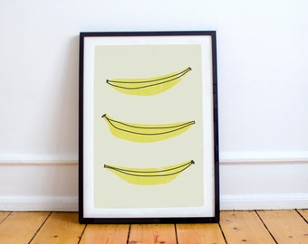 Hand Illustrated Banana Print - Home Wall Art - Nursery Kitchen Bathroom Living Room Mid Century